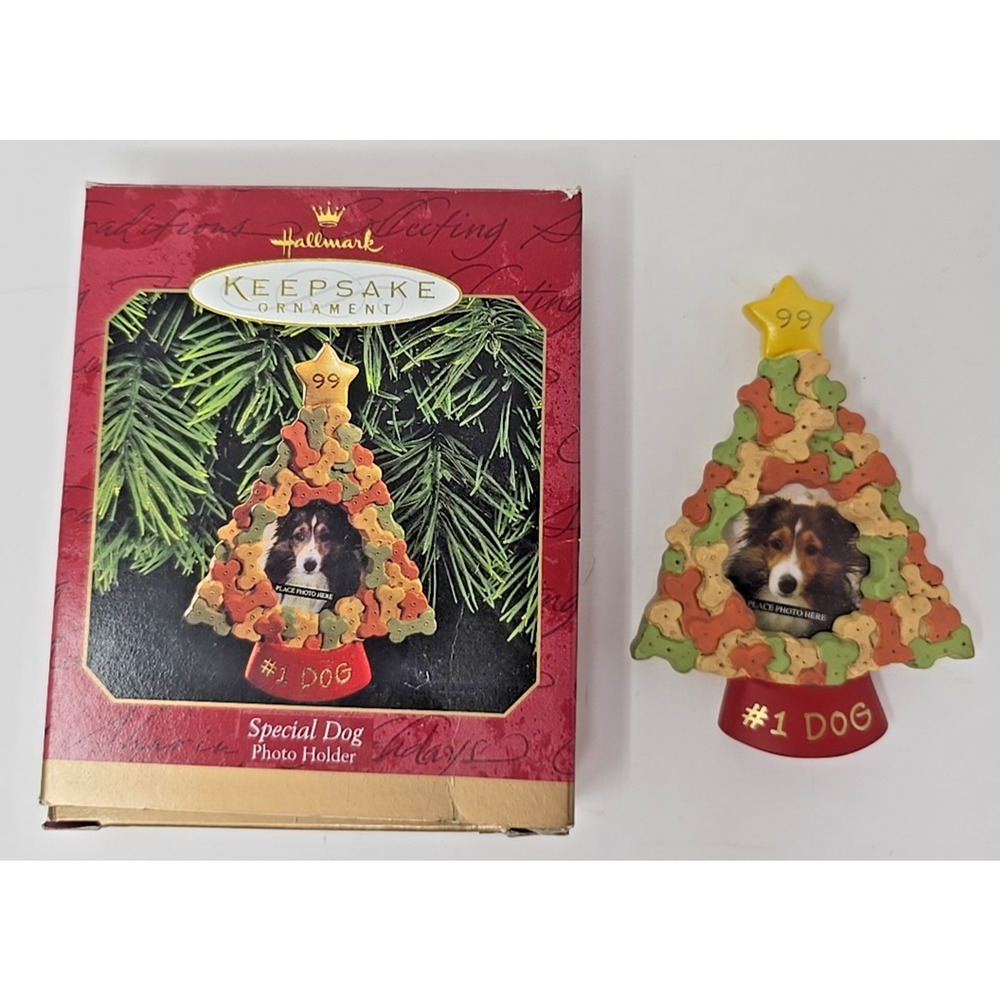 1999‎ Special #1 Dog Hallmark Christmas Keepsake Photo Holder Ornament U6